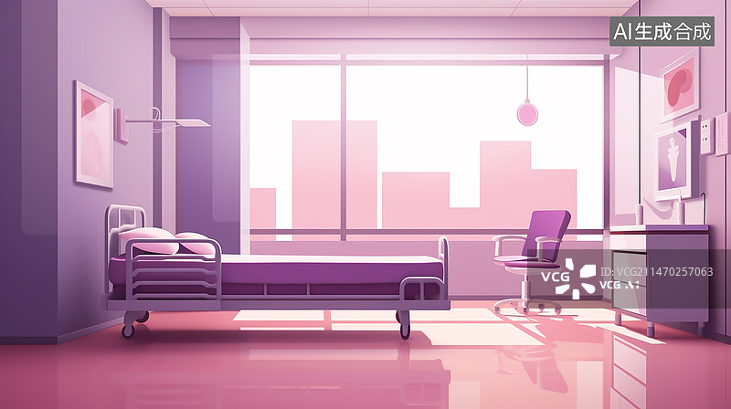 【AI数字艺术】扁平风医院场景插画图片素材
