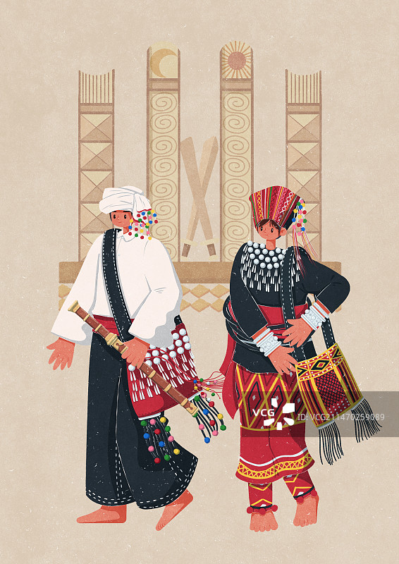 景颇族背筒帕的男女图片素材