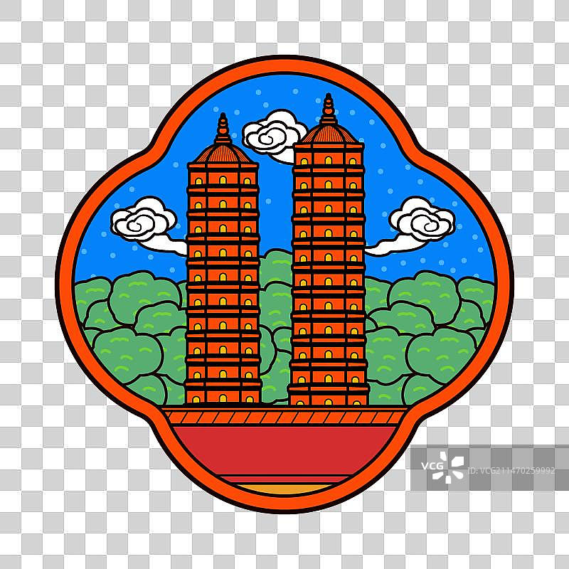太原永祚寺双塔插画元素图片素材