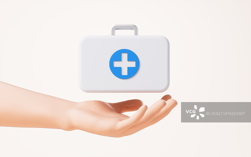 手部拿着的医药箱3D渲染图片素材