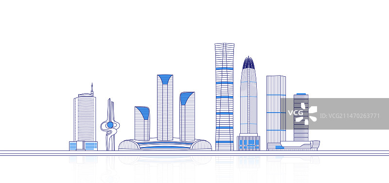 济南城市天际线矢量地标建筑插画图片素材