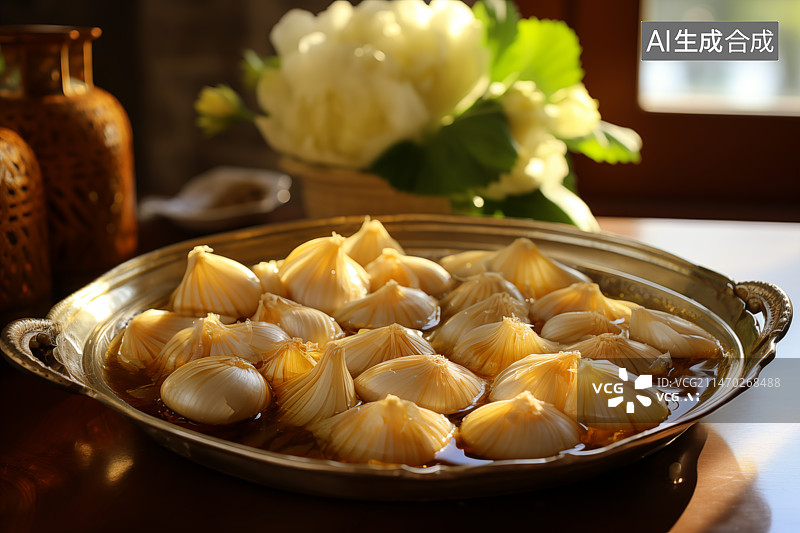 【AI数字艺术】装在盘子里的腊八蒜图片素材