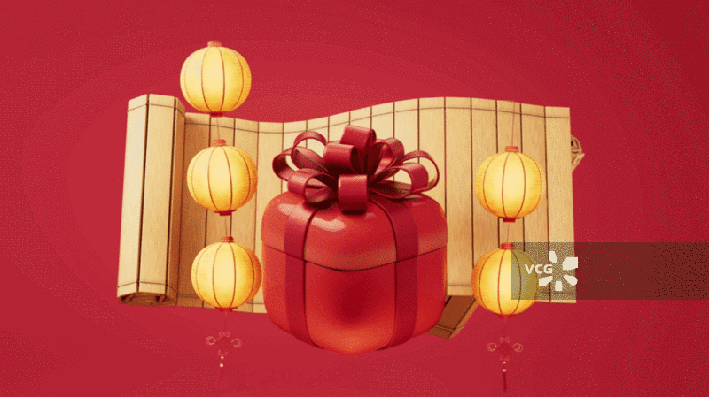 打开的礼物盒与中国风背景3D渲染图片素材