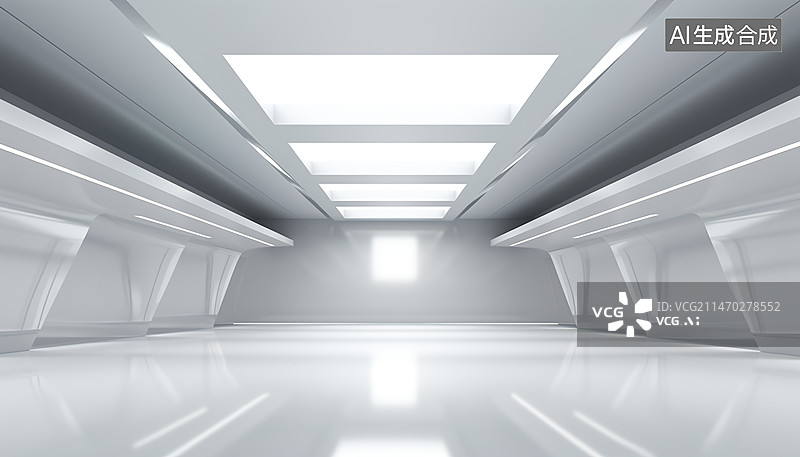 【AI数字艺术】3D渲染白色展厅房间图片素材