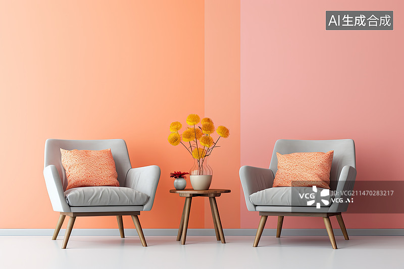 【AI数字艺术】暖调的茶几和椅子图片素材
