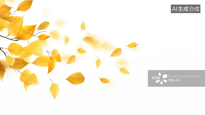 【AI数字艺术】白色背景上的黄叶特写镜头图片素材