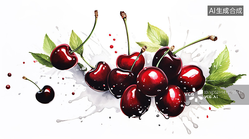 【AI数字艺术】白色背景下樱桃的高角度视图图片素材