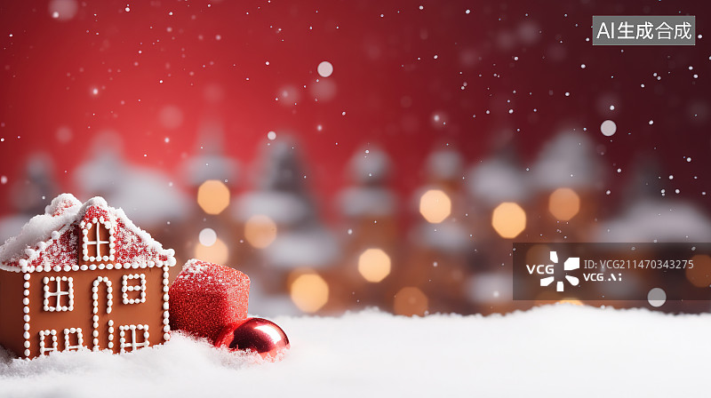 【AI数字艺术】雪地上的圣诞装饰特写镜头图片素材