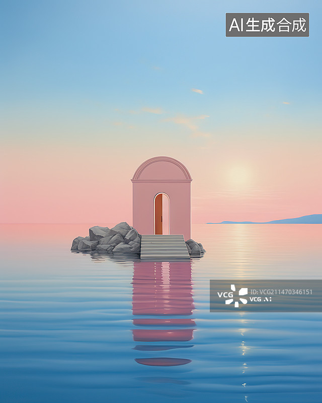 【AI数字艺术】夕阳下的教堂图片素材