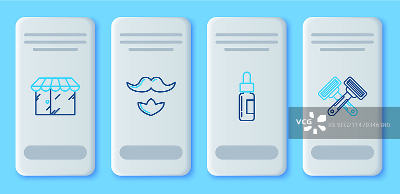 胡子、胡须和玻璃瓶线条组合图片素材