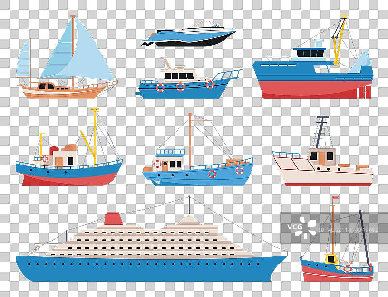卡通扁平风渔船和游船图片素材