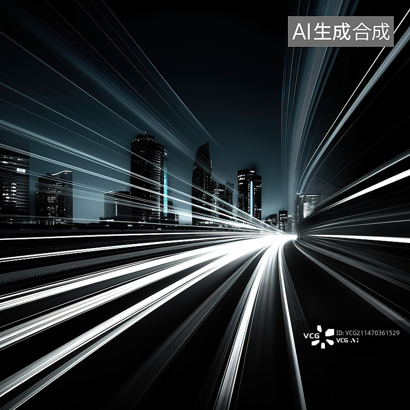【AI数字艺术】城市建筑光轨背景图片素材