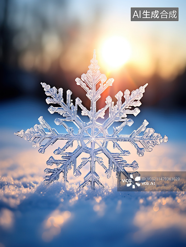 【AI数字艺术】日落时冰冻植物对天空的特写图片素材