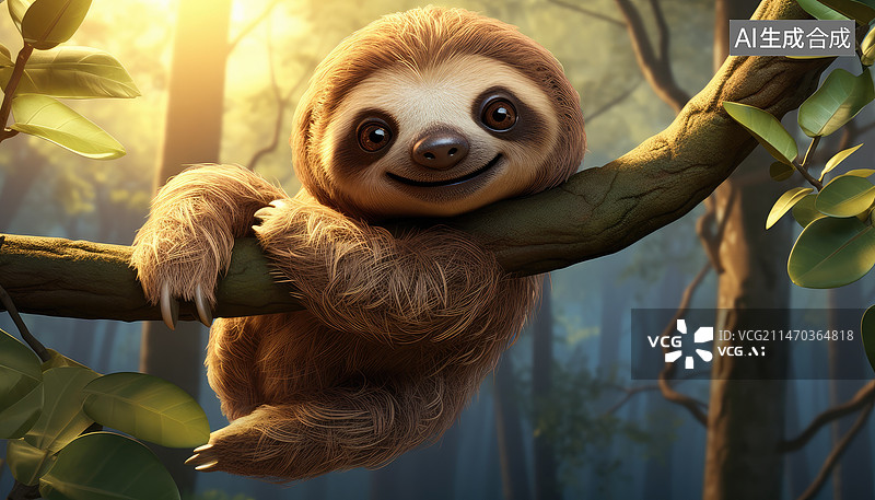 【AI数字艺术】微笑的树懒图片素材