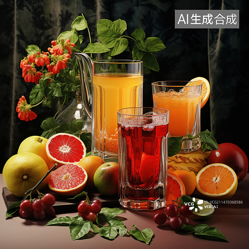 【AI数字艺术】新鲜水果水果果汁图片素材