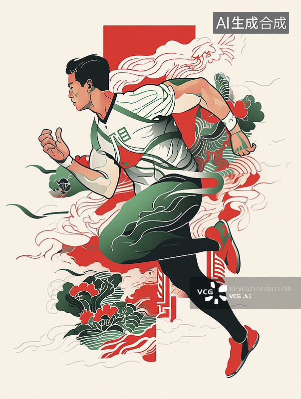 【AI数字艺术】正在跑马拉松比赛的中国人图片素材