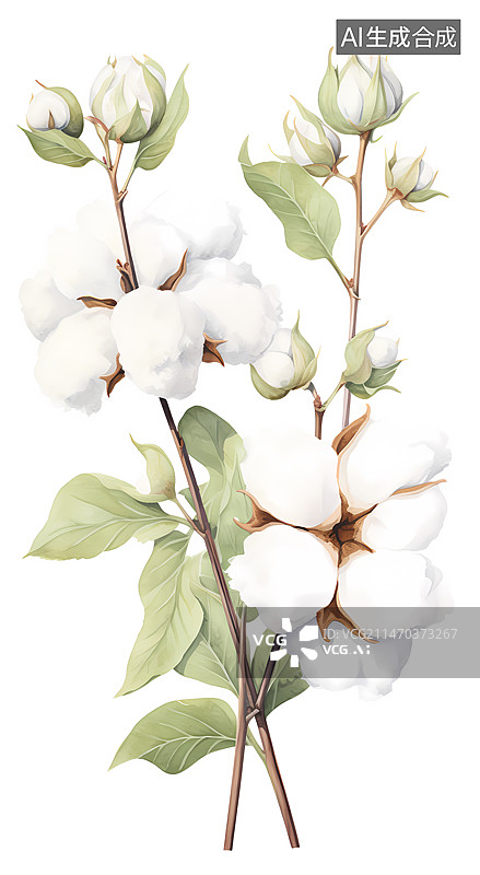 【AI数字艺术】棉花手绘插画图片素材