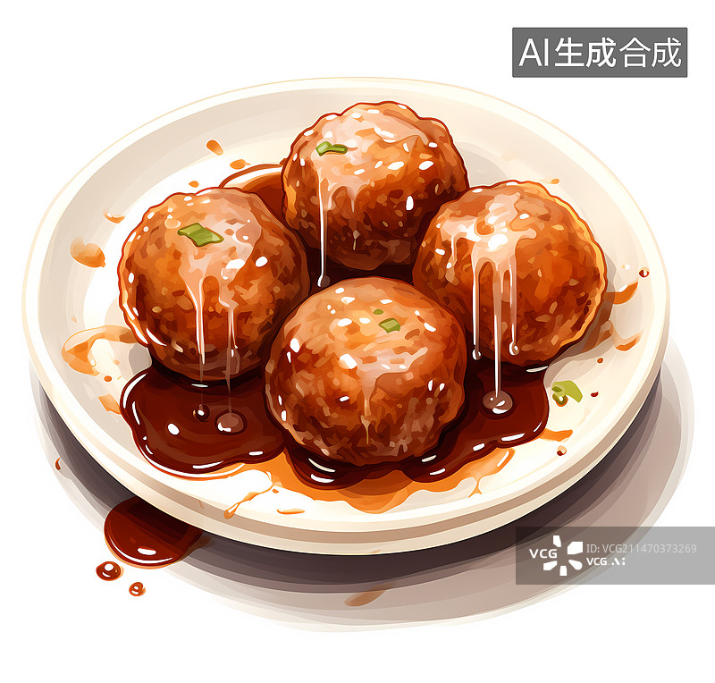 【AI数字艺术】狮子头美食插画图片素材