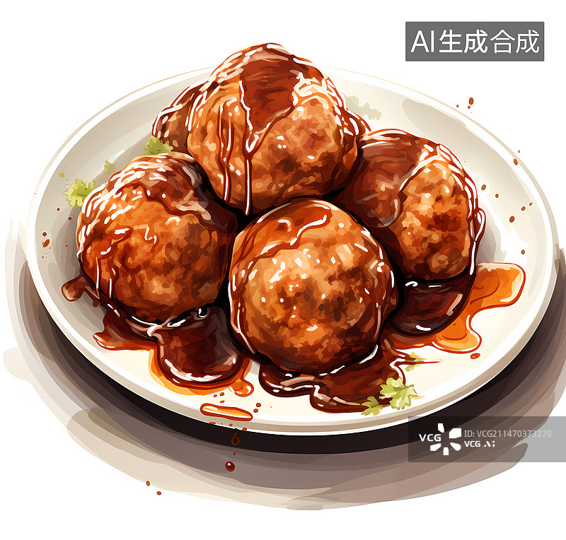 【AI数字艺术】狮子头美食插画图片素材