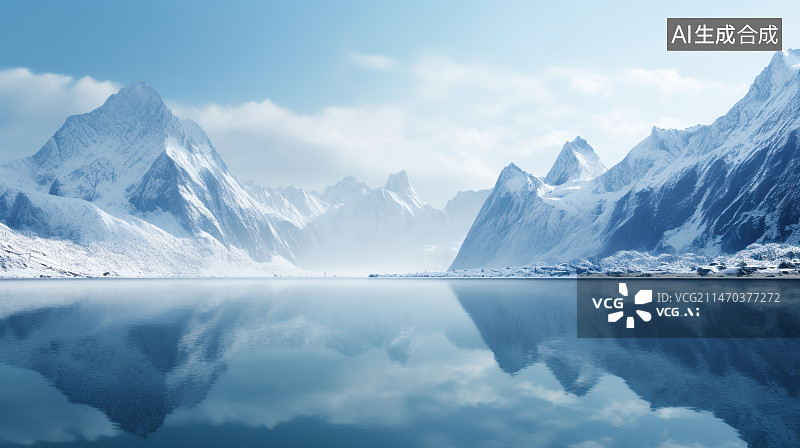 【AI数字艺术】雪山在水面的倒影图片素材