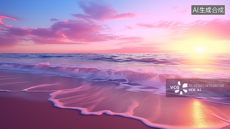 【AI数字艺术】平静的大海海浪日出日落色彩缤纷阳光壁纸背景图片素材