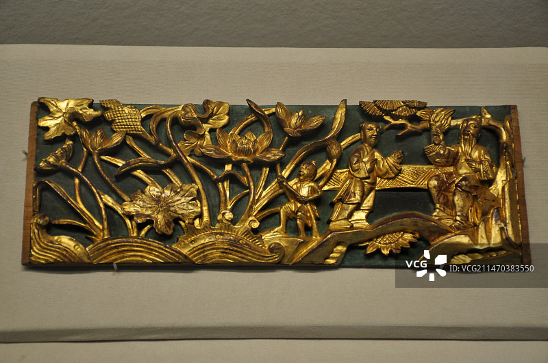 厦门市博物馆清代彩漆描金爱莲图木雕图片素材