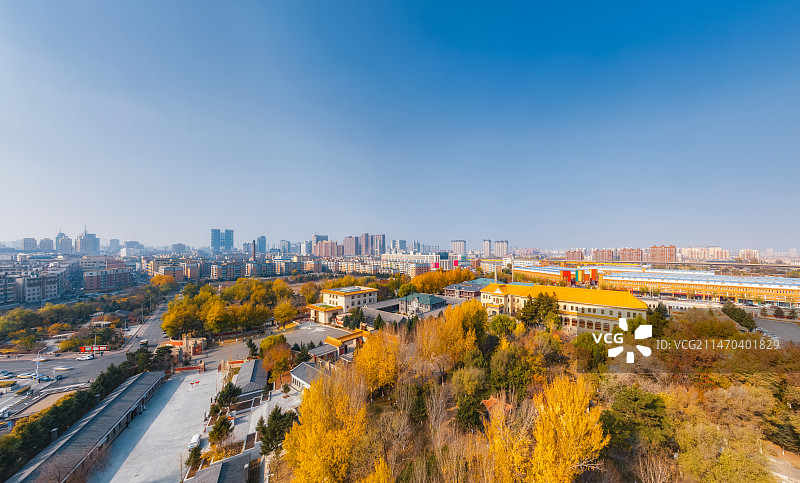 吉林省长春市伪满皇宫博物院秋景航拍图片素材