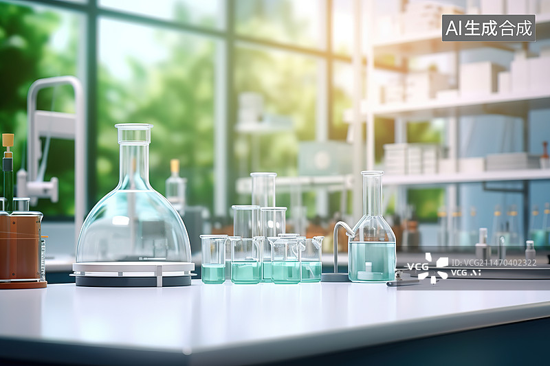 【AI数字艺术】化学实验用科学玻璃器皿，实验室设备图片素材