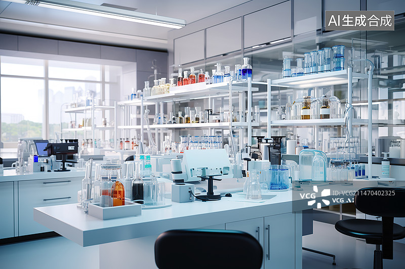 【AI数字艺术】化学实验用科学玻璃器皿，实验室设备图片素材