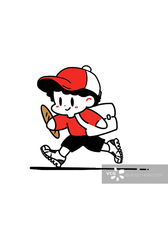 可爱男孩法棍奔跑图片素材