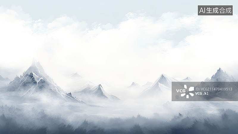 【AI数字艺术】水彩风格暴风雪中的雪山插画背景图图片素材