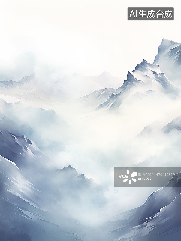 【AI数字艺术】水彩风格暴风雪中的雪山插画背景图图片素材