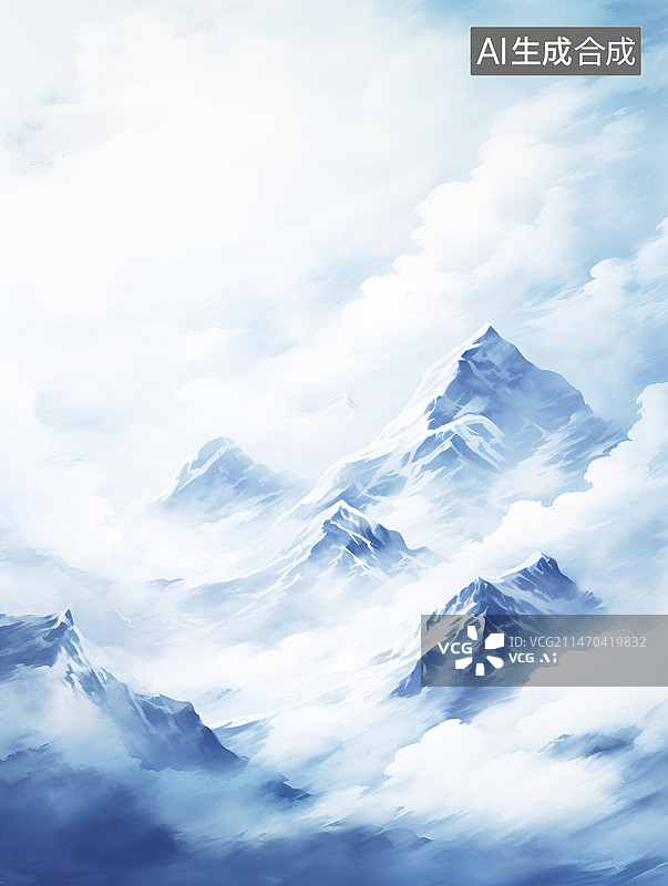 【AI数字艺术】水彩风格暴风雪中的雪山插画背景图图片素材