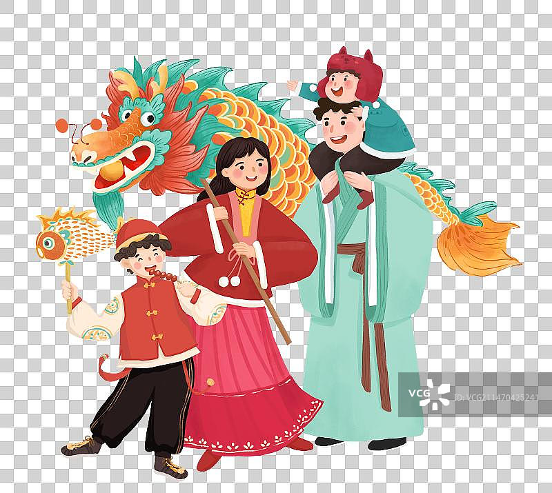 新年插画系列 元宵节看花灯图片素材