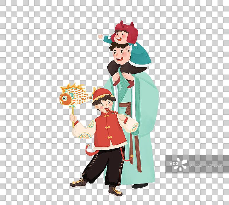 新年插画系列 元宵节看花灯图片素材