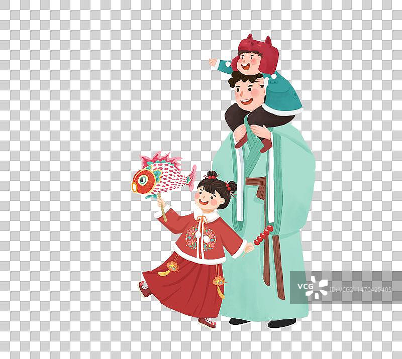 新年插画系列 元宵节看花灯图片素材