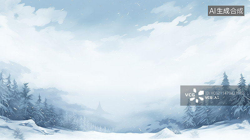 【AI数字艺术】水彩风格暴风雪中的雪山插画背景图图片素材