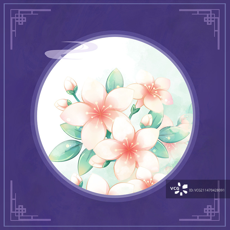 桐花，唯美国潮水彩花卉系列插画图片素材