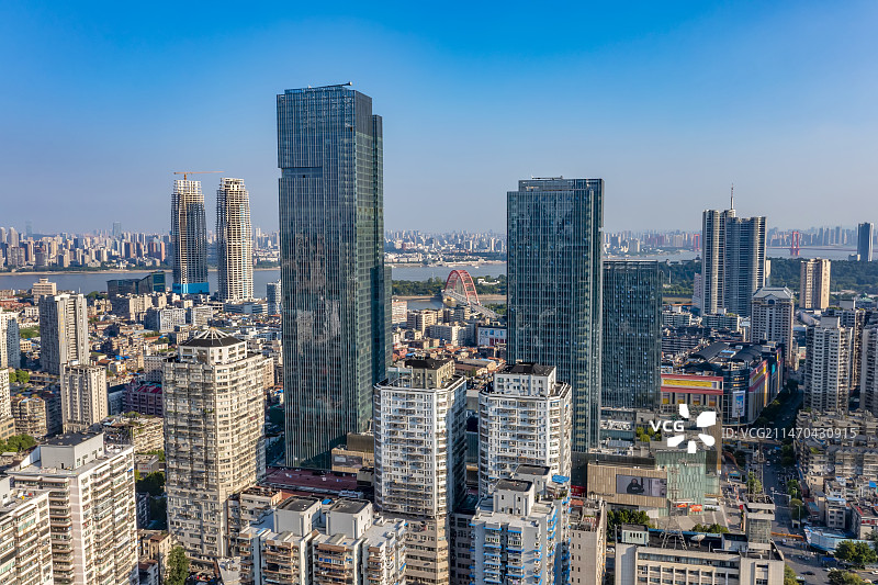 航拍武汉市区城市风光汉正街商圈图片素材