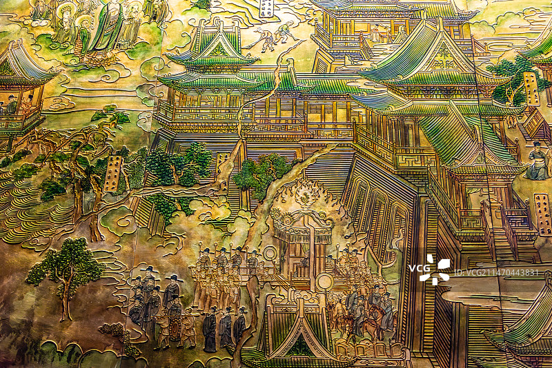 中国山西博物院的山西忻州岩山寺文殊殿壁画图片素材