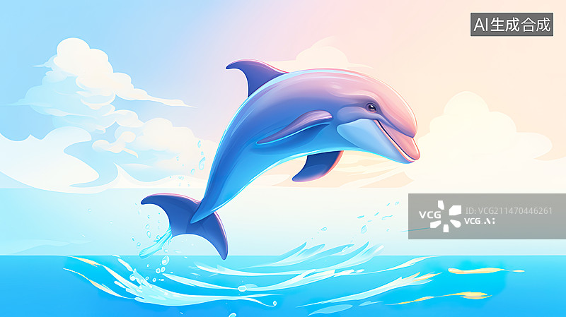 【AI数字艺术】水彩风格海豚跳跃大海插画背景配图图片素材