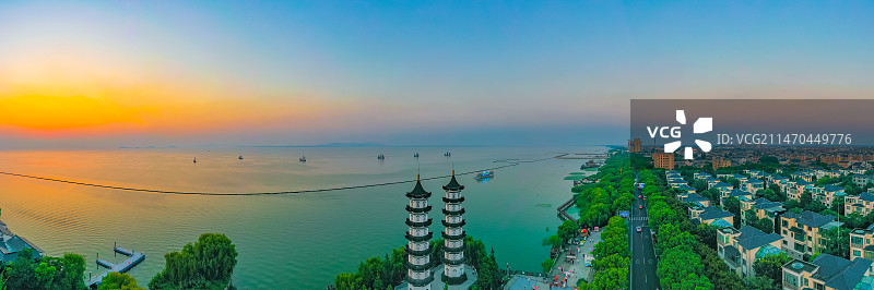 苏州吴江七都双塔航拍图片素材