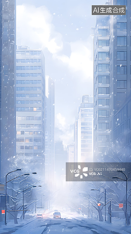 【AI数字艺术】城市建筑 ，高楼大厦，冬天，下大雪，白茫茫，远景图片素材