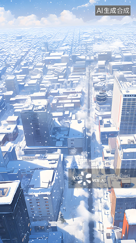 【AI数字艺术】城市建筑 ，高楼大厦，冬天，下大雪，白茫茫，远景图片素材