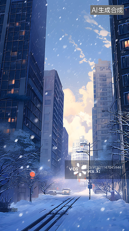 【AI数字艺术】城市建筑 ，高楼大厦，冬天，下大雪，白茫茫，远景图片素材