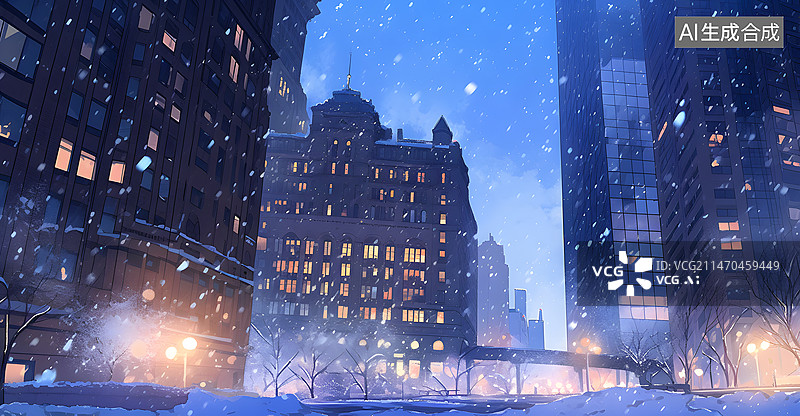 【AI数字艺术】城市建筑 ，高楼大厦，冬天，下大雪，白茫茫，远景图片素材