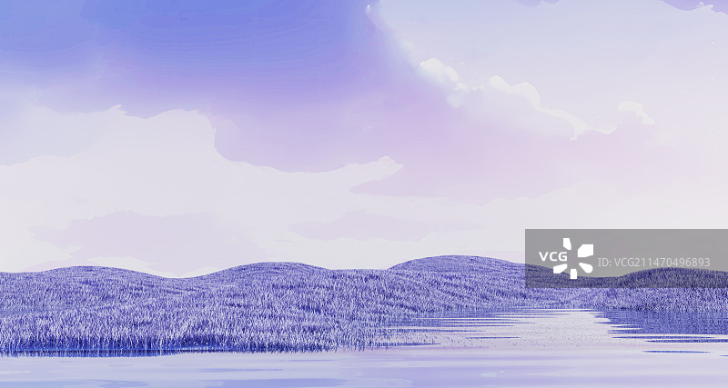 唯美紫色小清新春天C4D山水场景图片素材