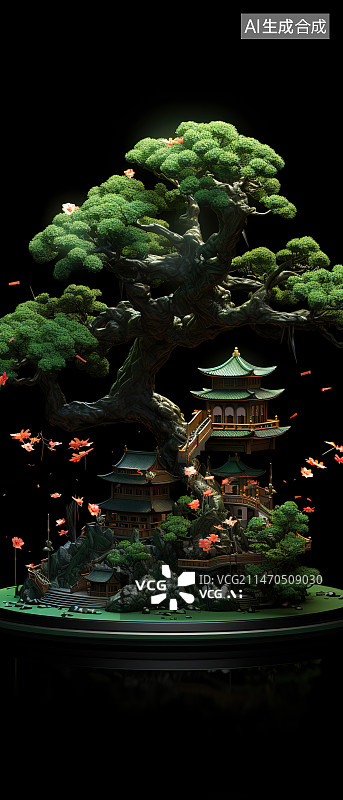 【AI数字艺术】园林建筑夜景风光图片素材