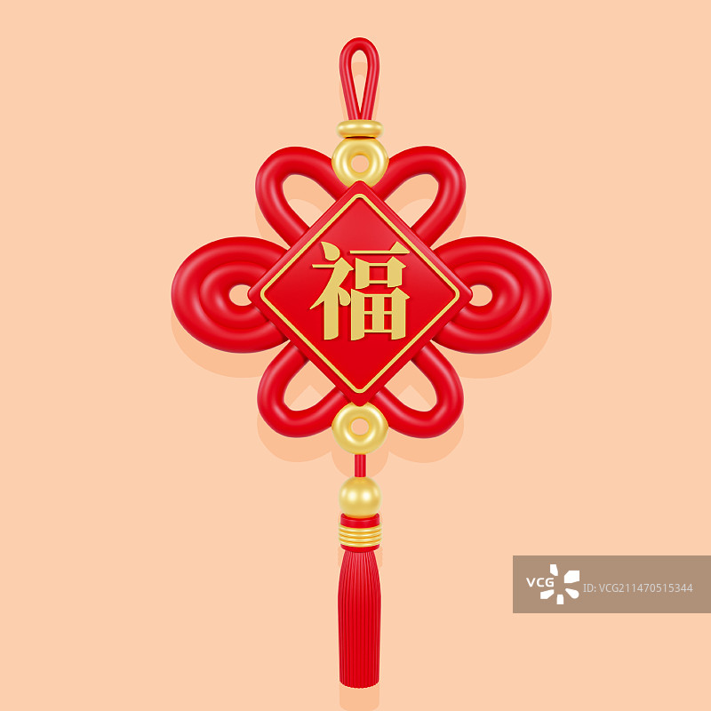3D渲染的春节红色中国结春节装饰元素插画图片素材