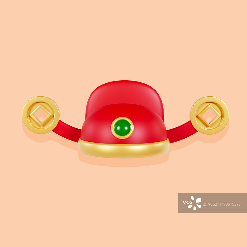 3D渲染的春节官帽财神帽春节元素插画图片素材